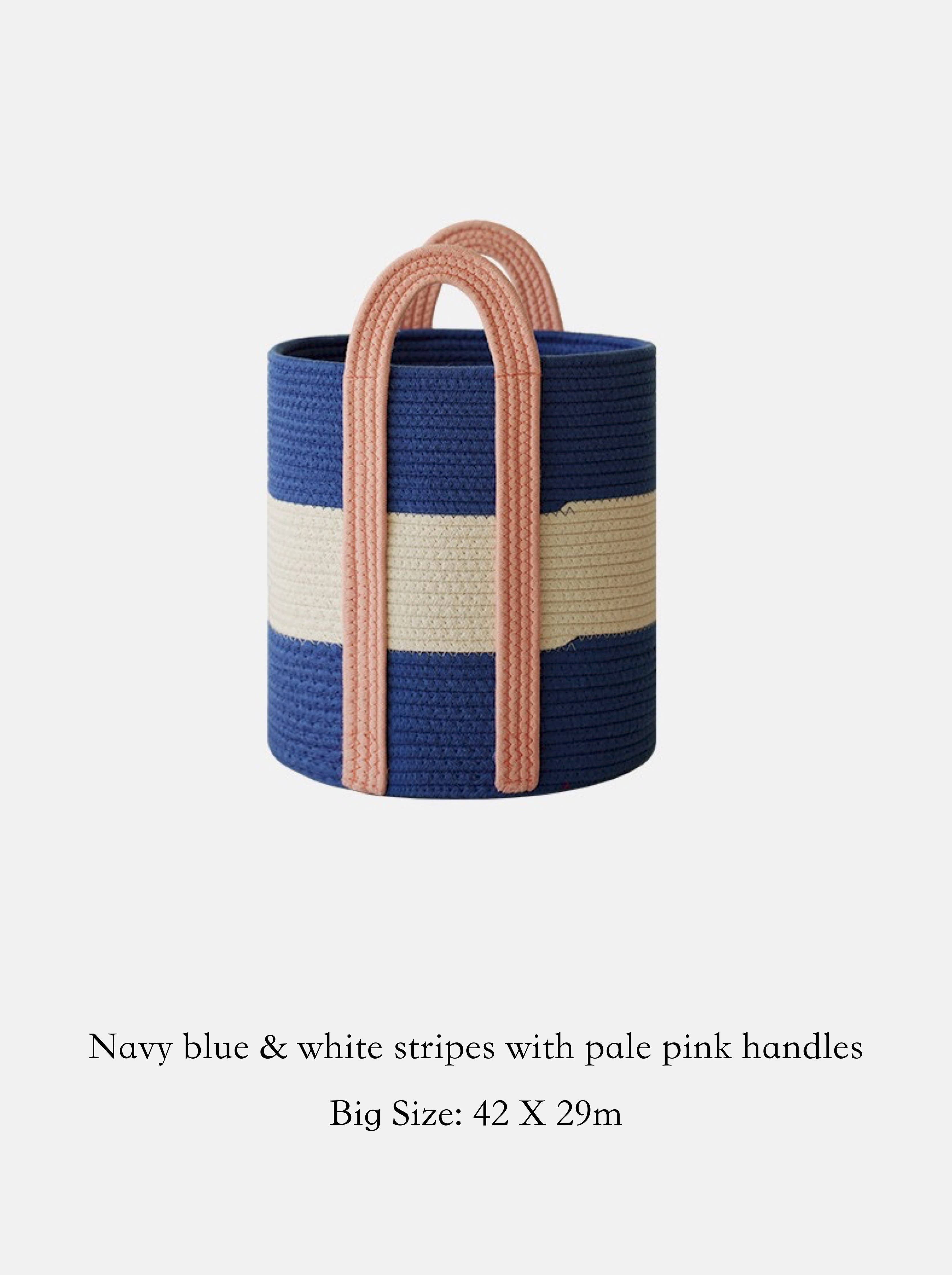 Cotton Rope Storage Basket with Handles | Striped, Two Sizes