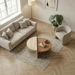 Aloeva Modern Round Coffee Table – Deep Oud,Travertine