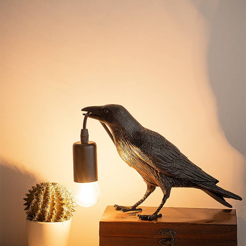 Black Bird Table Lamp 33cm | Sculptural Resin Night Light