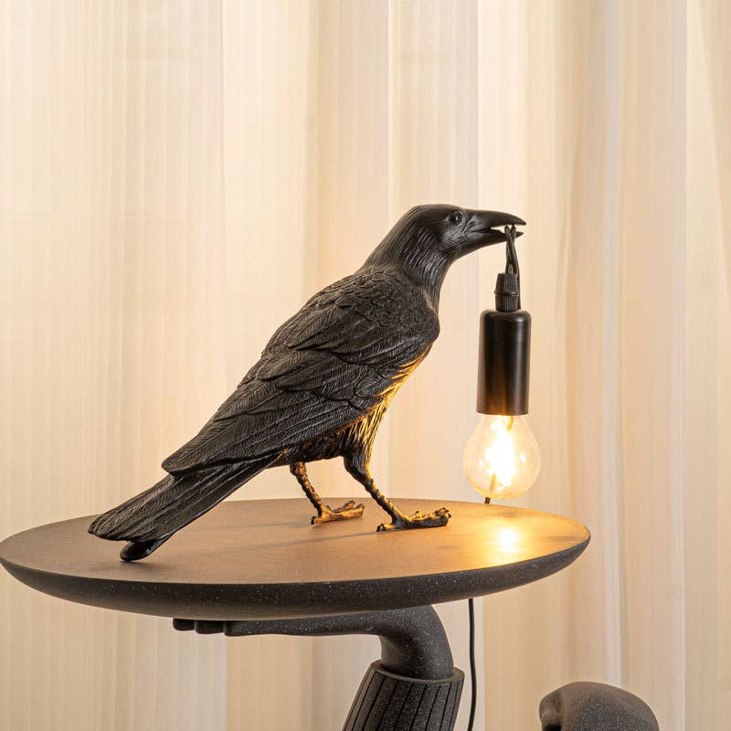 Black Bird Table Lamp 33cm | Sculptural Resin Night Light