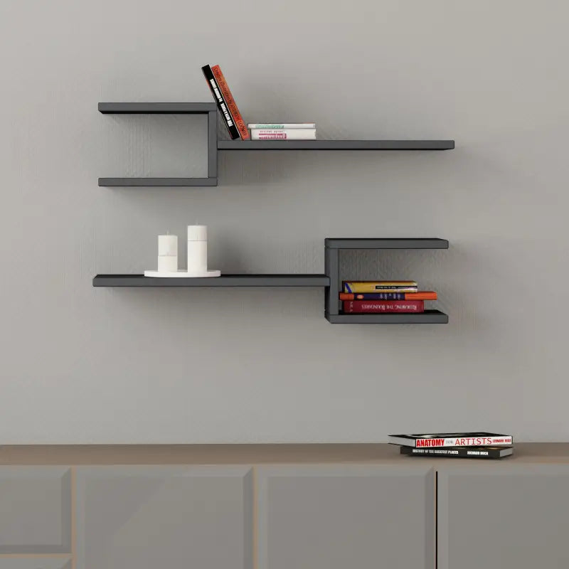 Fork Modern Floating Shelf Set 18.2cm Short - Anthracite Wall