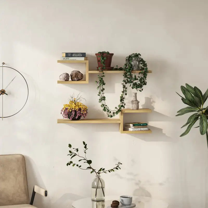 Fork Modern Floating Shelf Set 18.2cm Short - Oak Wall