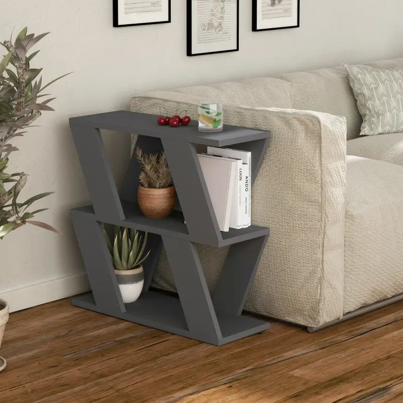 Lazena Modern Side End Coffee Table Multipurpose H 55.4cm 3 Tier - Anthracite