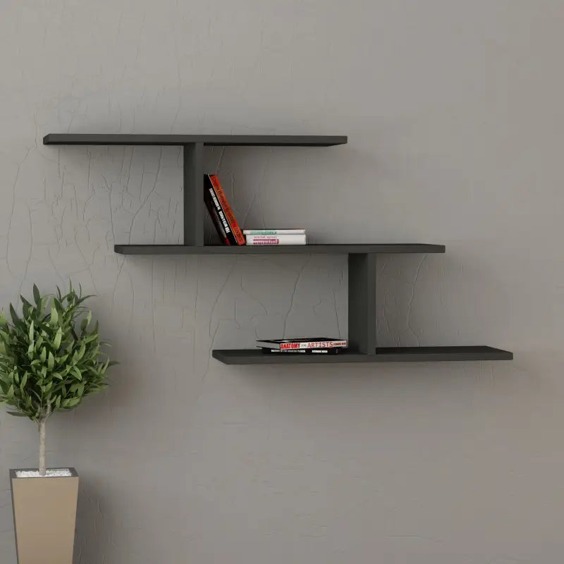 Misi Wall Mounted Modern Bookcase Display Unit W 104cm Wide - Anthracite Shelf