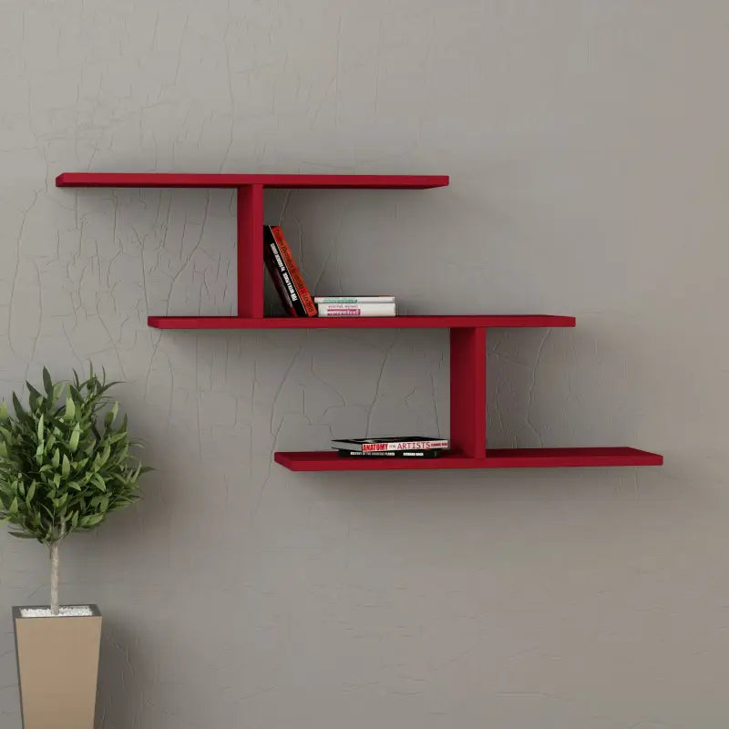 Misi Wall Mounted Modern Bookcase Display Unit W 104cm Wide - Burgundy Shelf