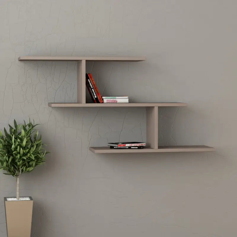 Misi Wall Mounted Modern Bookcase Display Unit W 104cm Wide - Light Mocha Shelf