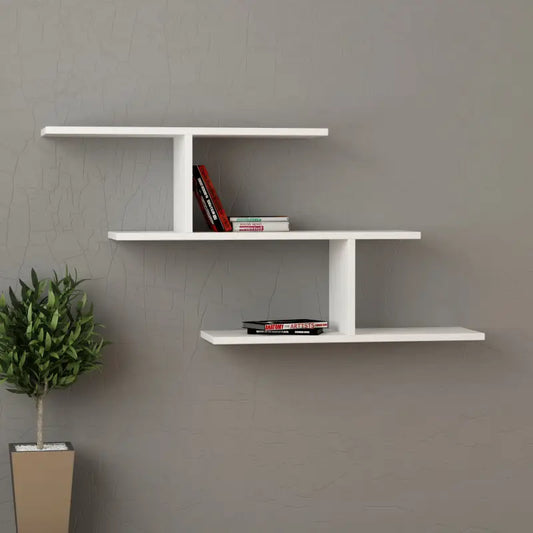 Misi Wall Mounted Modern Bookcase Display Unit W 104cm Wide - White Shelf