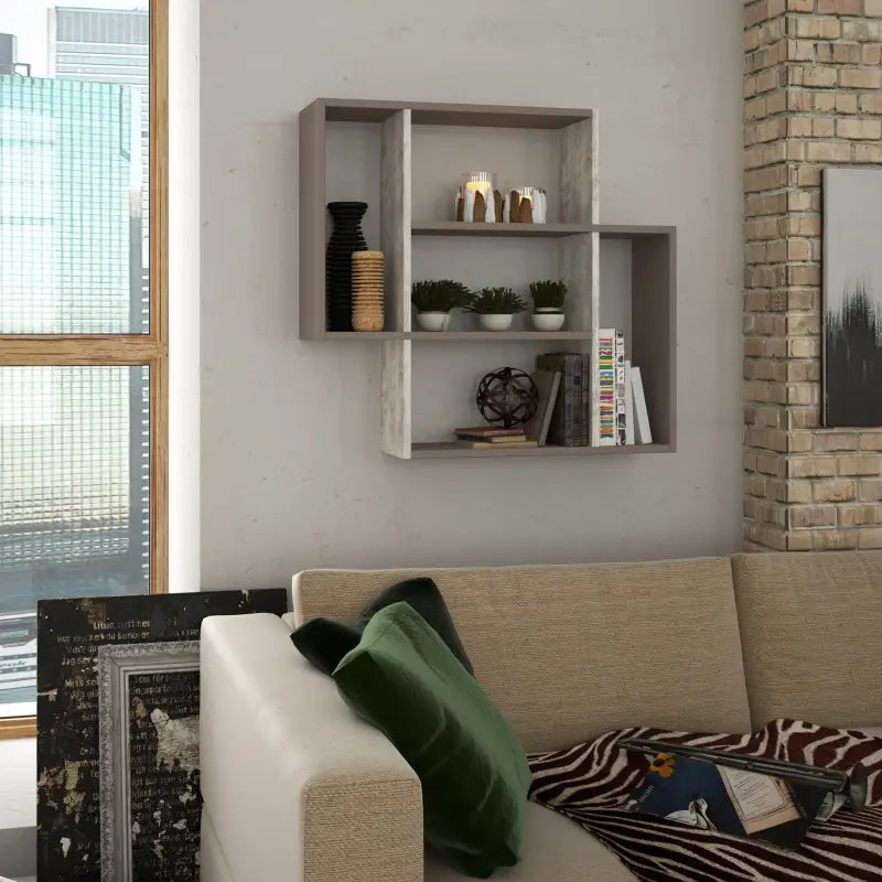 Mito Modern Floating Shelf 80.4cm Tall - Light Mocha,Ancient White Wall