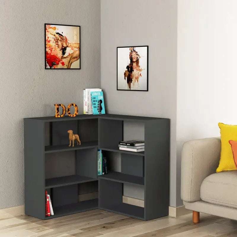 Molly Modern Corner Multipurpose Bookcase Display Unit Room Separator No.3 Short 89cm in Anthracite