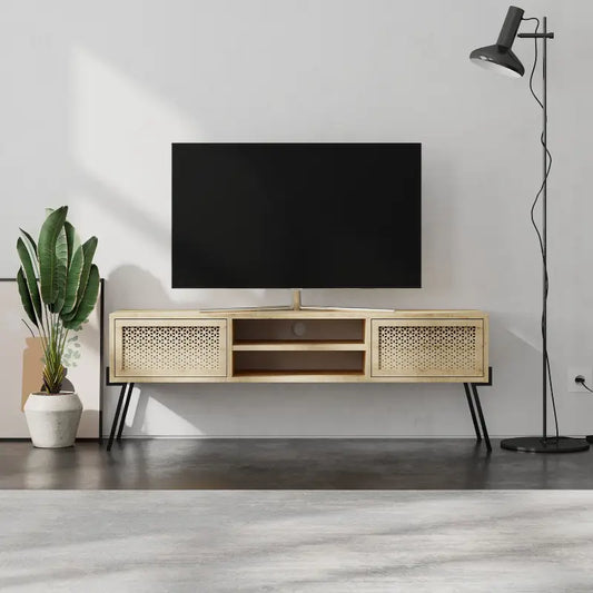 Naive Modern TV Multimedia Stand With Storage Cabinet 140cm - Oak