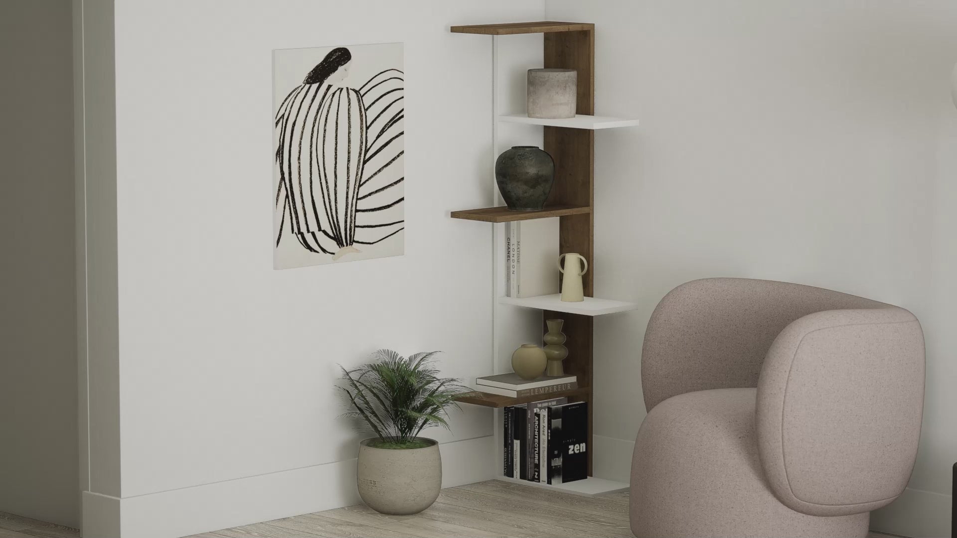 Saso 5-tier Corner Bookcase 141 cm – room animation video