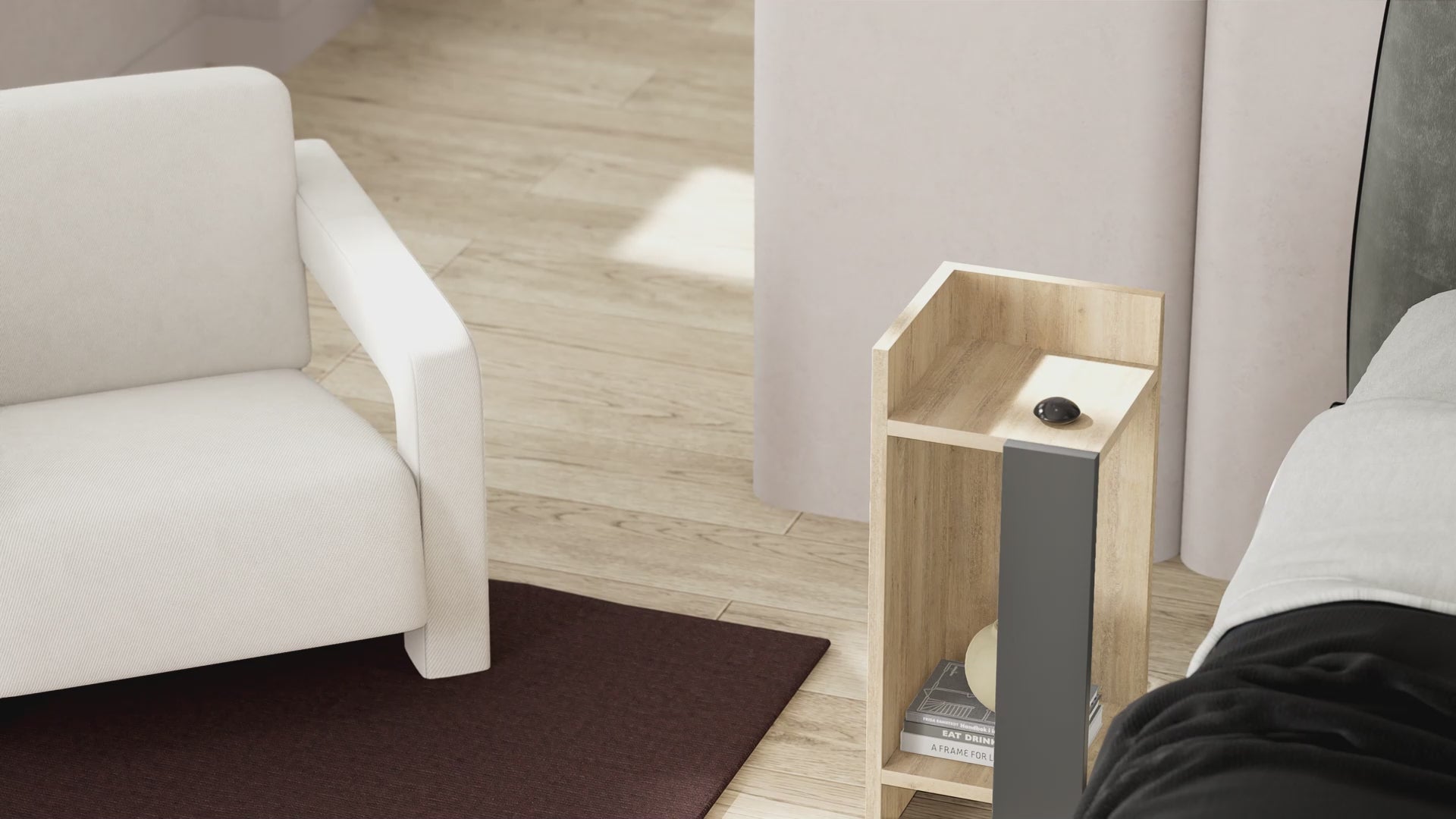 Elos Modern Bedside Table Left Module 25cm Narrow – room animation video
