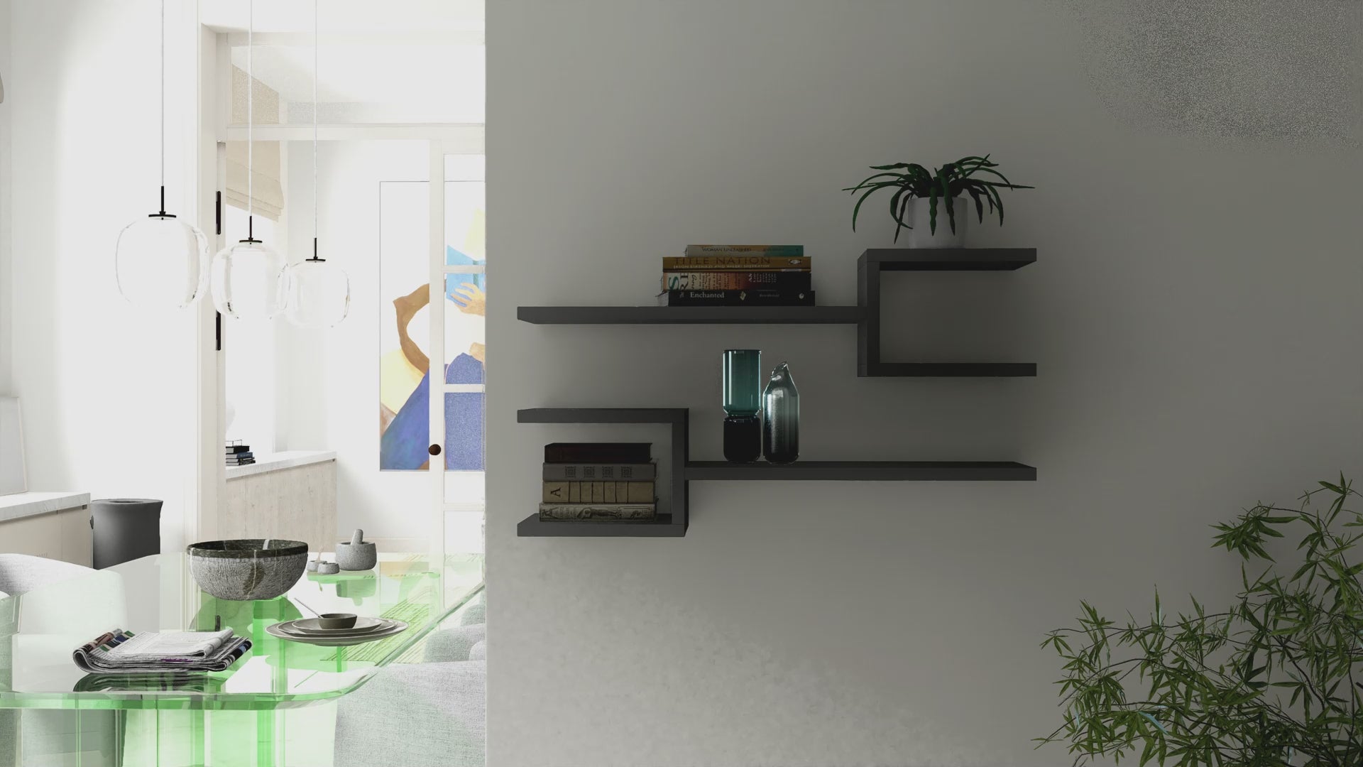 Fork Modern Floating Shelf Set 18.2cm Short – room animation video