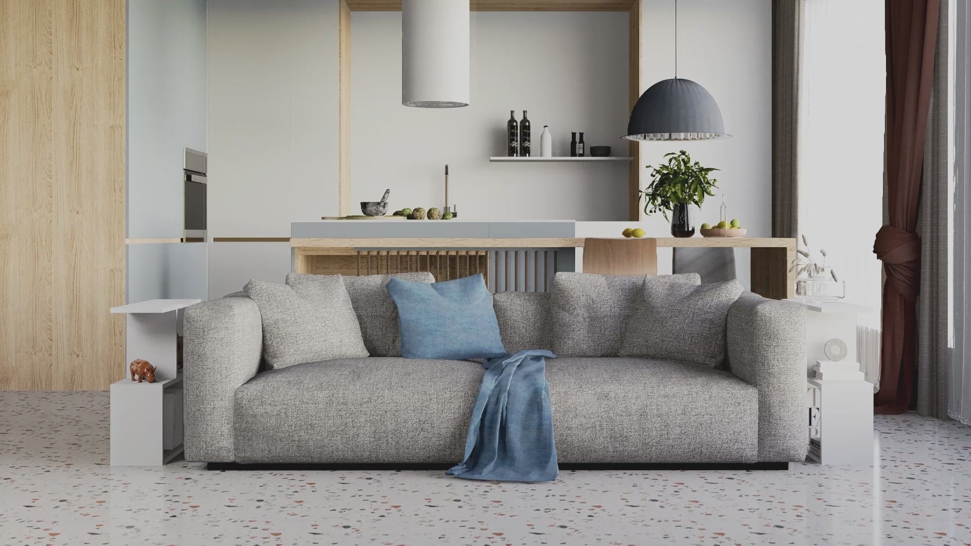 Homemania Modern Side Table with 4 Open Shelves – room animation video