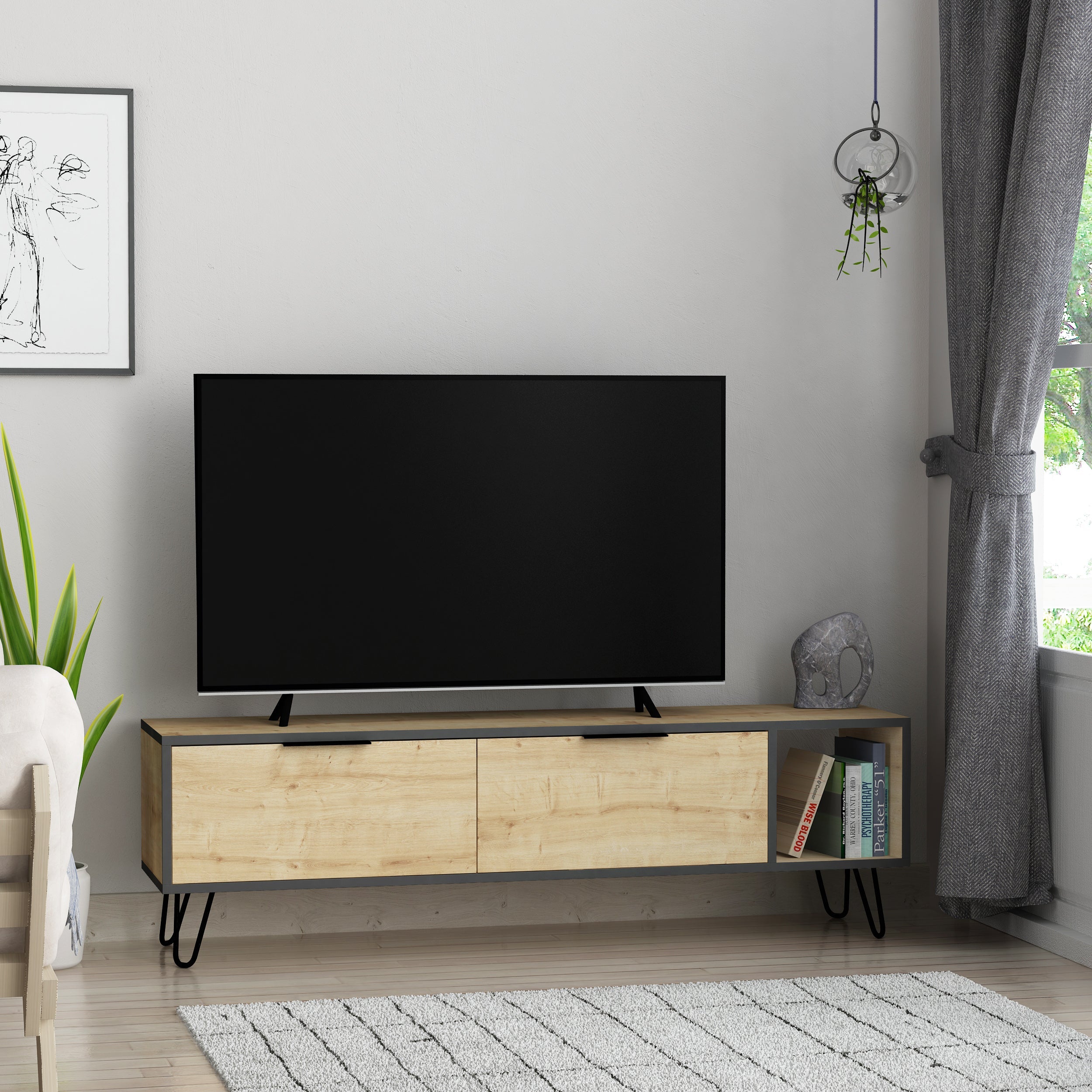 Furoki Modern Tv Unit With Storage Cabinet 150cm - Decortie